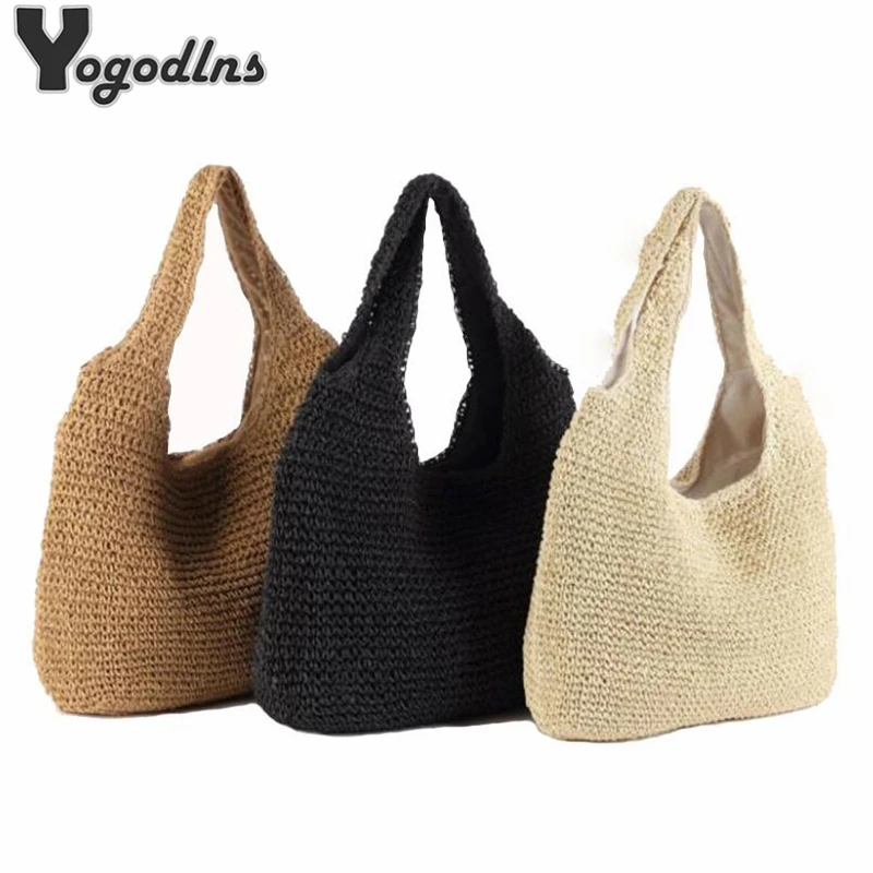 

Casual Handmade Straw Braided Bag Hand Woven Outdoor Travel Handbag Girls Beach Bags Brand Designer Handbags 3 Colors
