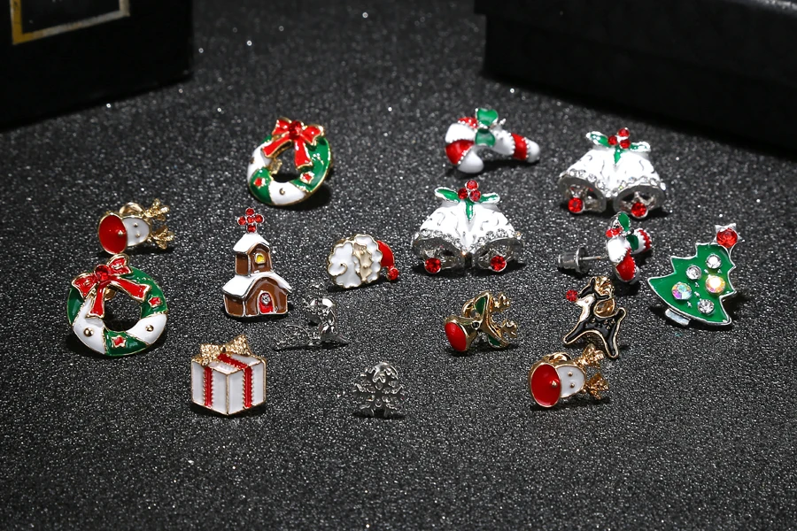 YAOLOGE Милая эмалированная декоративная серьга, серьги, дерево, олень, колокольчики, конфета для женщин, рождественские Модные вечерние ювелирные изделия, подарок