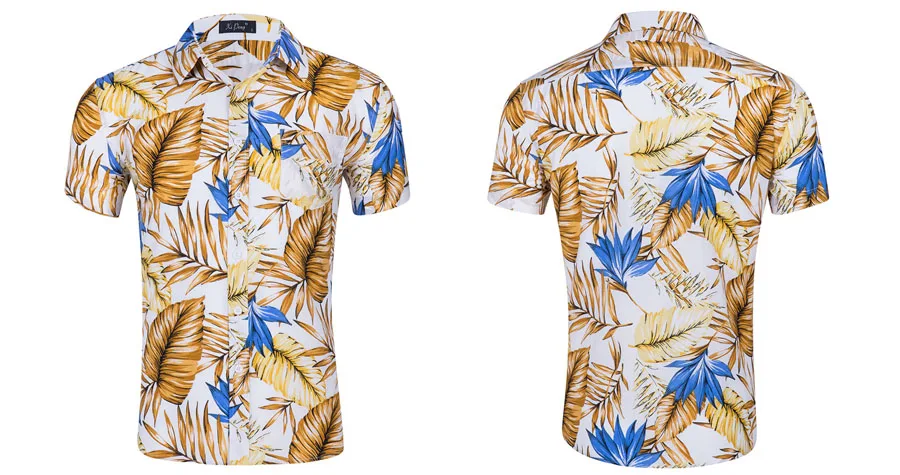 Модная мужская хлопковая рубашка с коротким рукавом, гавайская рубашка, летние повседневные рубашки с цветочным принтом, мужские рубашки, большие размеры