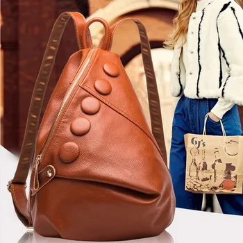 

Women's shoulder bag Split leather Litchi pattern backpack female College wind girls Travel bags students school backpacks 2018