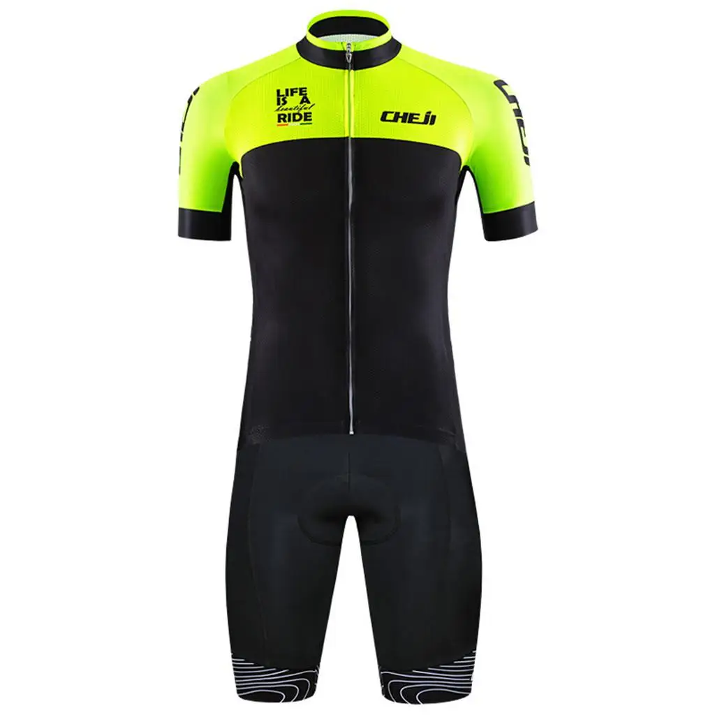 CHEJI спортивный мужской костюм для велоспорта MTB велосипед спортивная одежда короткий рукав Джерси шорты одежда костюм Новые губки Брюки Pad N20 - Цвет: Green