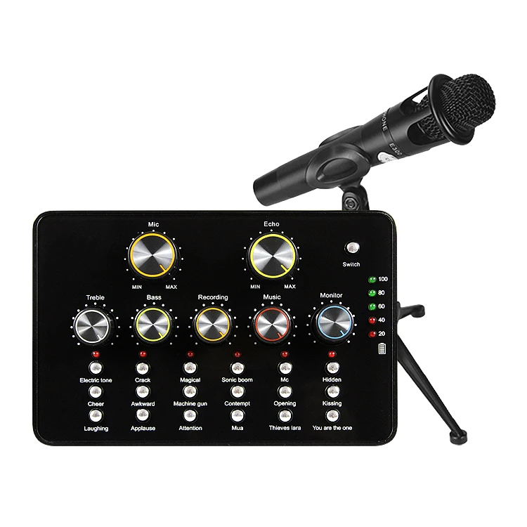 

Professional V10 Sound Card For Studio Recording Condenser Microphone With Tripod Stand For Live broadcast Singing Mobile Phone