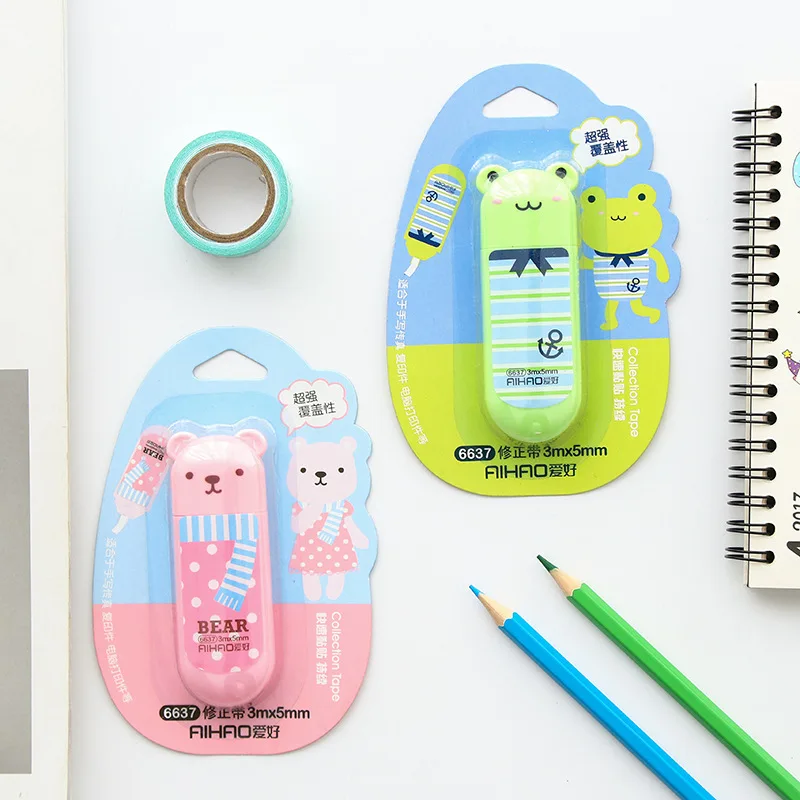 4 pcs/lot Cute Kawaii Animal Cartoon Design Correction Tape 3m*5mm Student Mini School