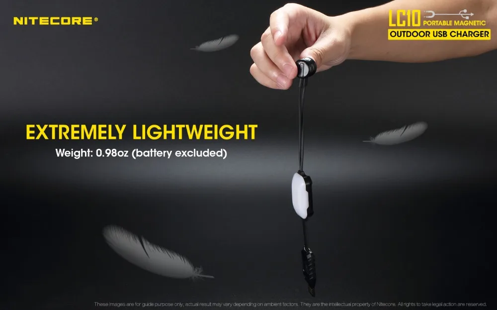 NITECORE LC10 портативное магнитное внешнее USB зарядное устройство для цилиндра литий-ионная аккумуляторная батарея 1A MAX DC 5V с датчиком светильник