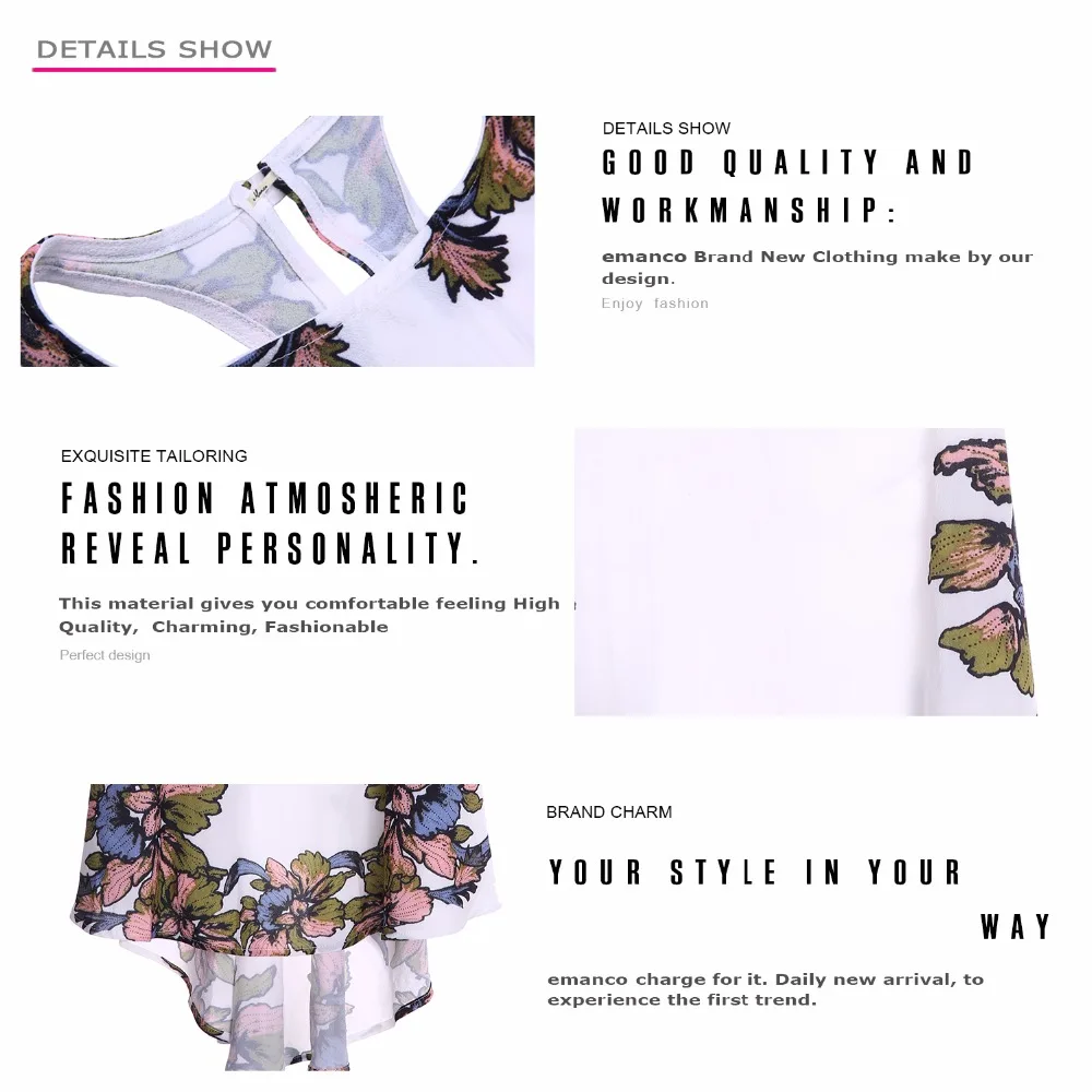 e-Manco Floral Beach Boho White Sexy dress Novelty Backless Strap hollow out Irregular Print Mini Dress women dress summer