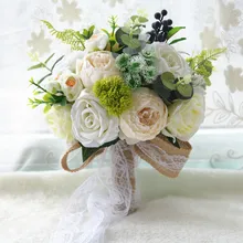 Свадебный букет высококачественный цвета слоновой кости Роза бросок Свадебные цветы невесты Bouque, украшение дома, эмуляция, свадебный букет