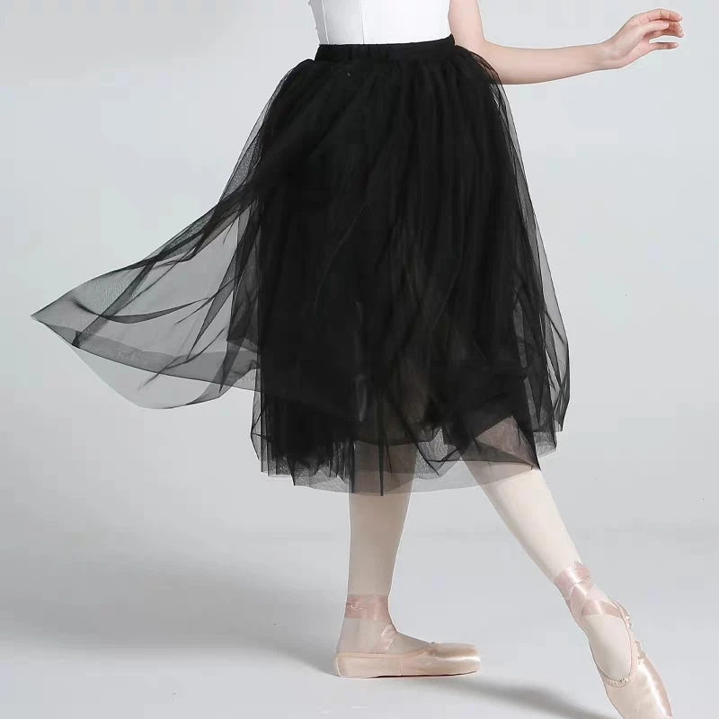 Professional Adults Ballerina Ballet Dance White Black Pink Red Mesh Lace Long Tutu Elastic Waist Tulle Skirts Women Ball Skirt