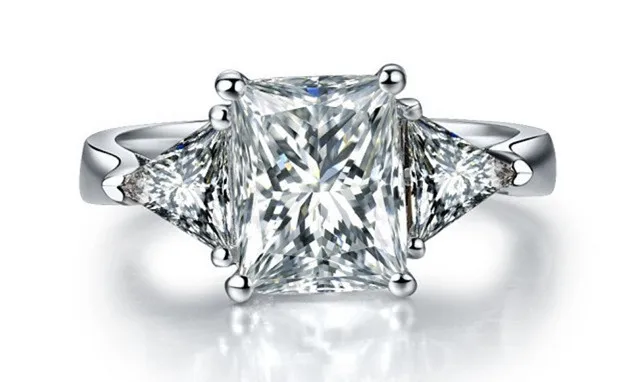 

3 carat Cushion cut sona Simulate Gem Engagement rings for women jewelry,3 stones ring