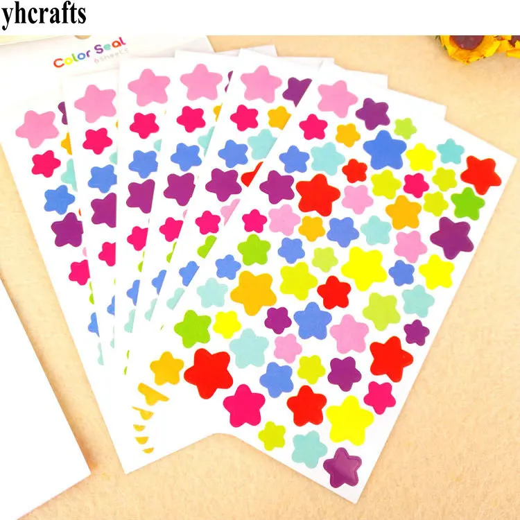 

372PCS(6 sheets)/LOT.Colorful star paper stickers Scrapbooking kit Packing label Kindergarten reward label Kid diy toys Outlet