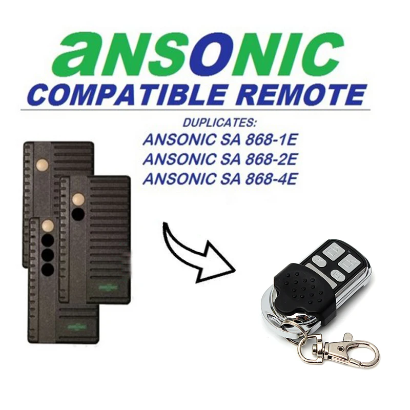 

2pcs Ansonic SA 868-1E,SA 868-2E,SA 868-4E garage door replacement transmitter remote 868MHZ