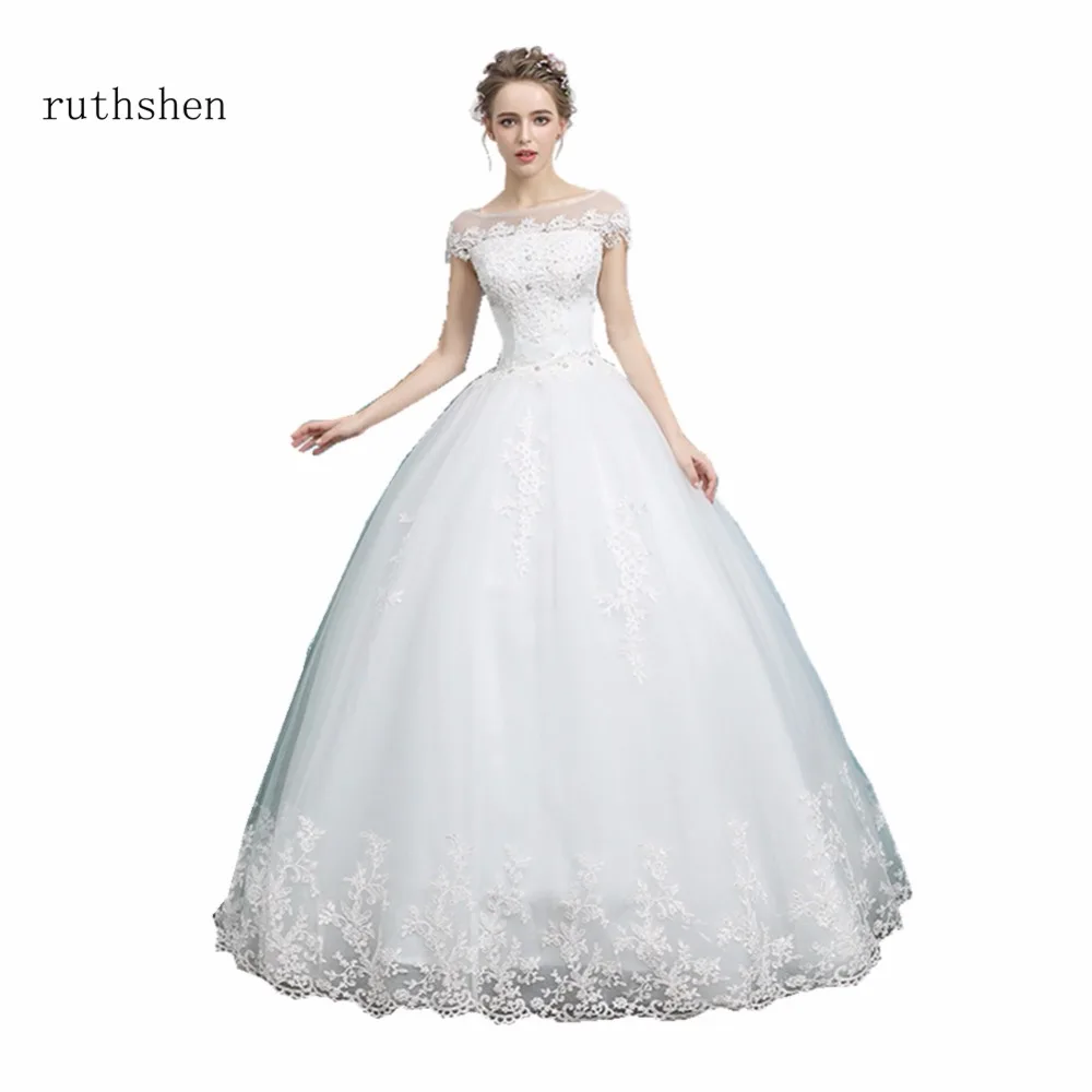 Ruthshen Beadings Зубчатый воротник Vestidos De Novias Baratos 2020 Свадебные платья Аппликация Robe Mariage