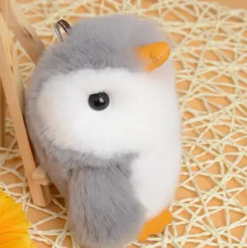 

Mixed Rabbit Fur Penguin Keychain 100% Rabbit Fur Key Chain Pendants Doll For Keys Bag Car Key Ring New Year Gift Accessories