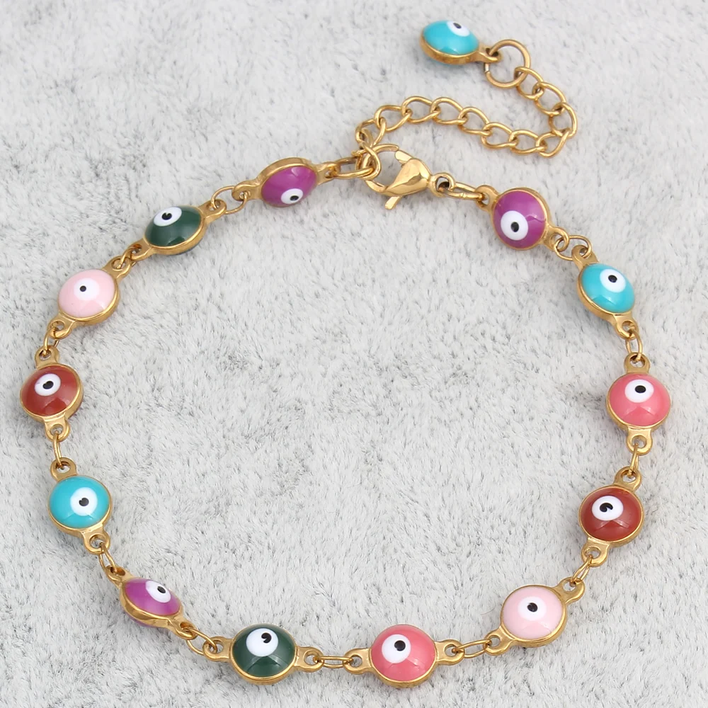 

YYW Hot Ethic Punk Evil Eye Jewelry Bracelet Bangles Gold-color Colorful Enamel Evil Eye Chain Link Bracelets Women Men