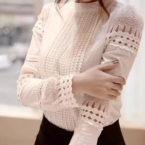 Hollow out stand collar blouse
