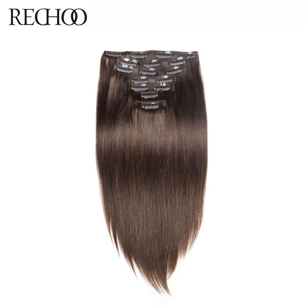 

Rechoo Straight 10Pcs 180 Gram #4 Color Clip Ins Hair Thick Full Head Set Non-Remy Peruvian Human Hair Clip In Extensions