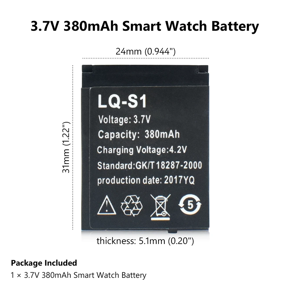 Литий ионный полимерный аккумулятор для смарт часов DZ09 QW09 W8 A1 V8 X6 31x24x5.1mm 3 7 В 380 мАч