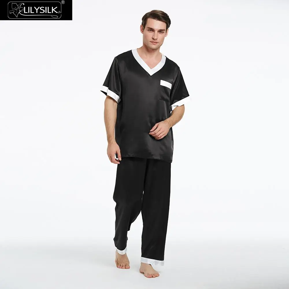 LilySilk пижамный комплект для мужчин 100 чистый шелк 22 momme роскошный с контрастным