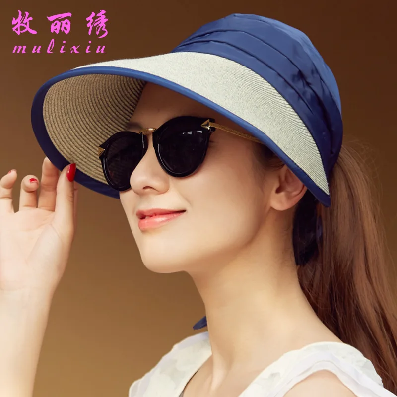 New Women Visor Hat Summer Fashion Knotted Large Brimmed Ladies Straw