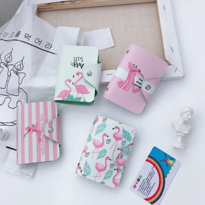 Чехол для карт с изображением японской милой девушки в виде сердца и розовой Пантеры, набор карт с изображением фламинго, Студенческая карта, держатель для хранения карт