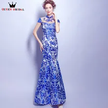 Королевские Свадебные Вечерние платья Русалка с высокой горловиной и вышивкой, сексуальные женские вечерние платья для выпускного вечера, vestido de festa JW69