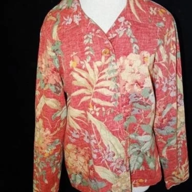 Coldwater Creek jacket womens size L large red floral blazer 100% cotton floral (1)