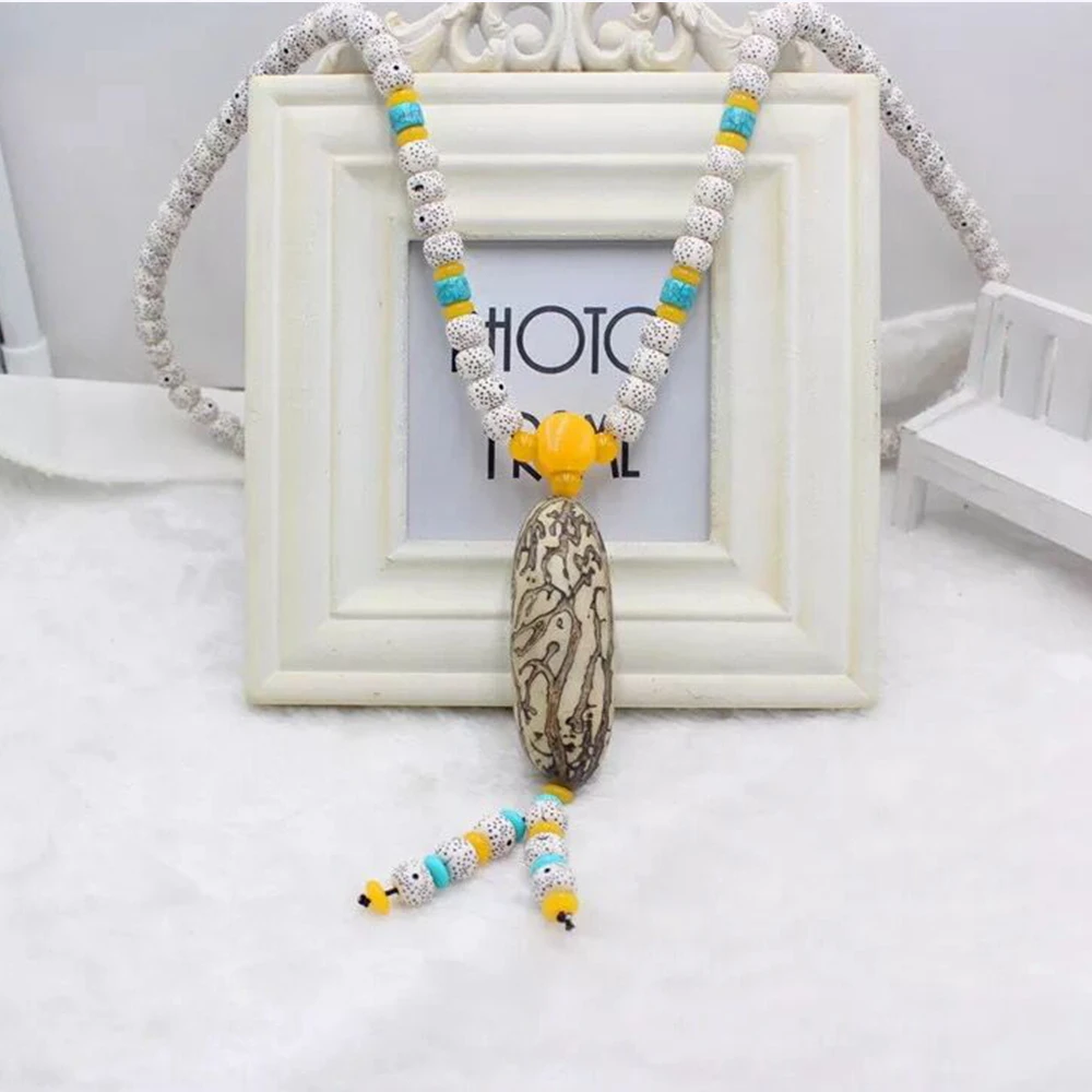 

Fashion Bohemian Tribal Jewelry Long Knotted Amazonite Natural 108 Star Moon Bodhi Matching Stone Pendant Stone Necklaces Women