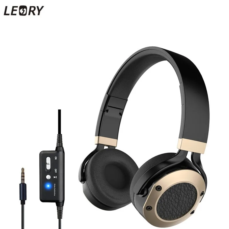 LEORY J19 Universal ANC Noise Reduction Headphone 3.5mm AUX Aviation Headset Headphone with Microphone Foldable Stereo