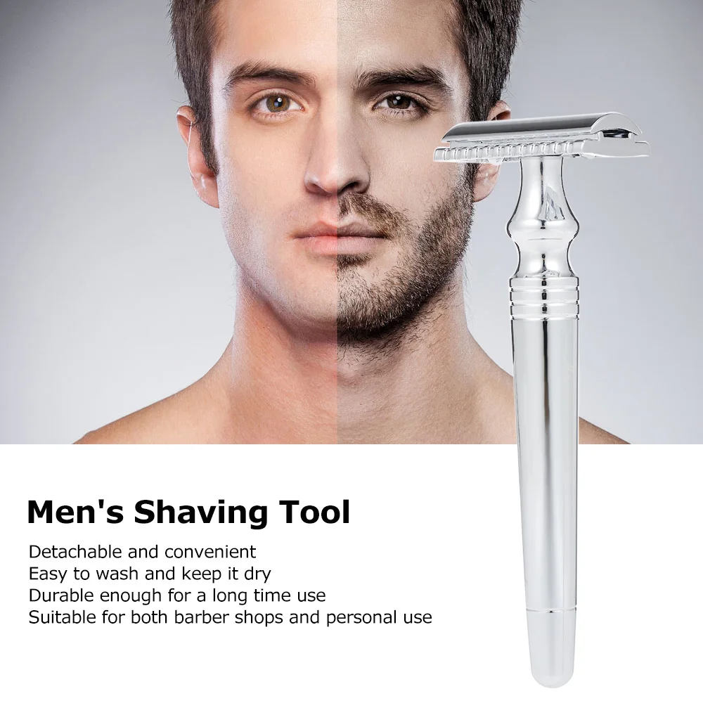 Stainless Steel Double Edge Safety Razor Manual Shaving Razor Long Handle Traditional Razor Hair