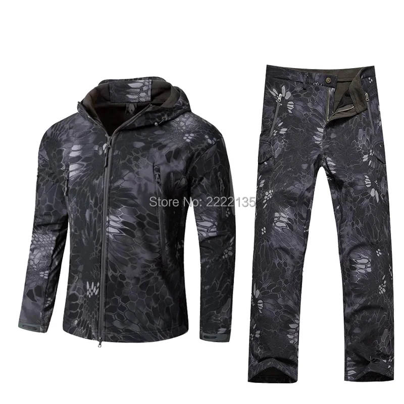 

TAD Tactical Men Shark Skin Waterproof Hooded Army Hunting Hiking Fishing Clothes Suit Camouflage Military Jacket+Pants