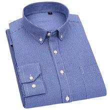 Мужская Повседневная мини клетчатая/полосатая рубашка с карманом с длинным рукавом стандартная клетчатая рубашка на пуговицах хлопок рубашки