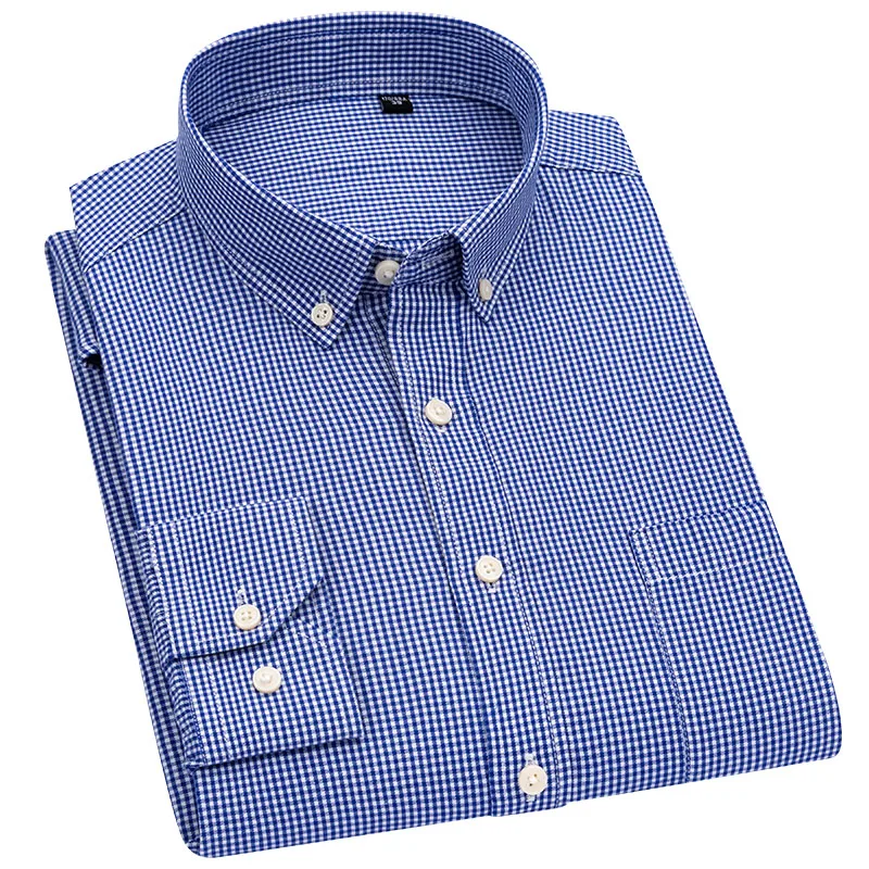 

Men's Casual Mini Checkered/striped Shirt with Pocket Long Sleeve Standard-fit Gingham Plaid Button-down 100% Cotton Shirts