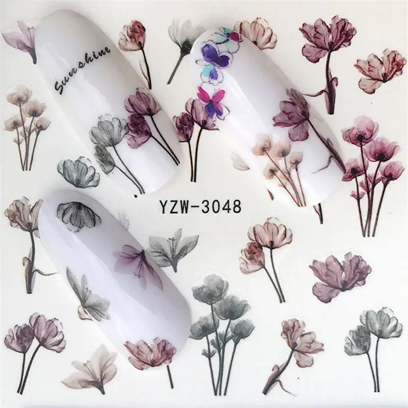 YZWLE цветок серии ногтей переводные наклейки воды Полный Обертывания олень/Лаванда Типсы для ногтей DIY - Цвет: YZW-3048