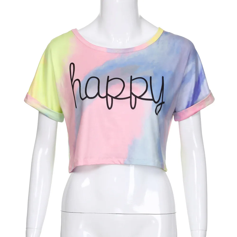 Женская футболка с градиентным принтом camisa feminina летняя повседневная коротким