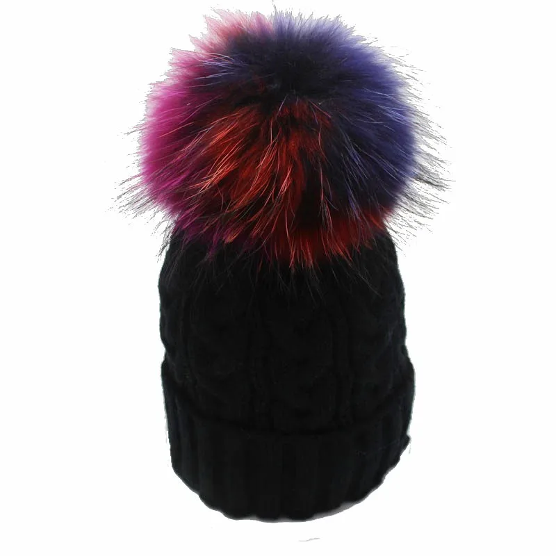 2018 зимние женские шапочки из натурального меха енота с разноцветными помпонами 15 см, лыжная шапочка в стиле хип-хоп, меховые шапки