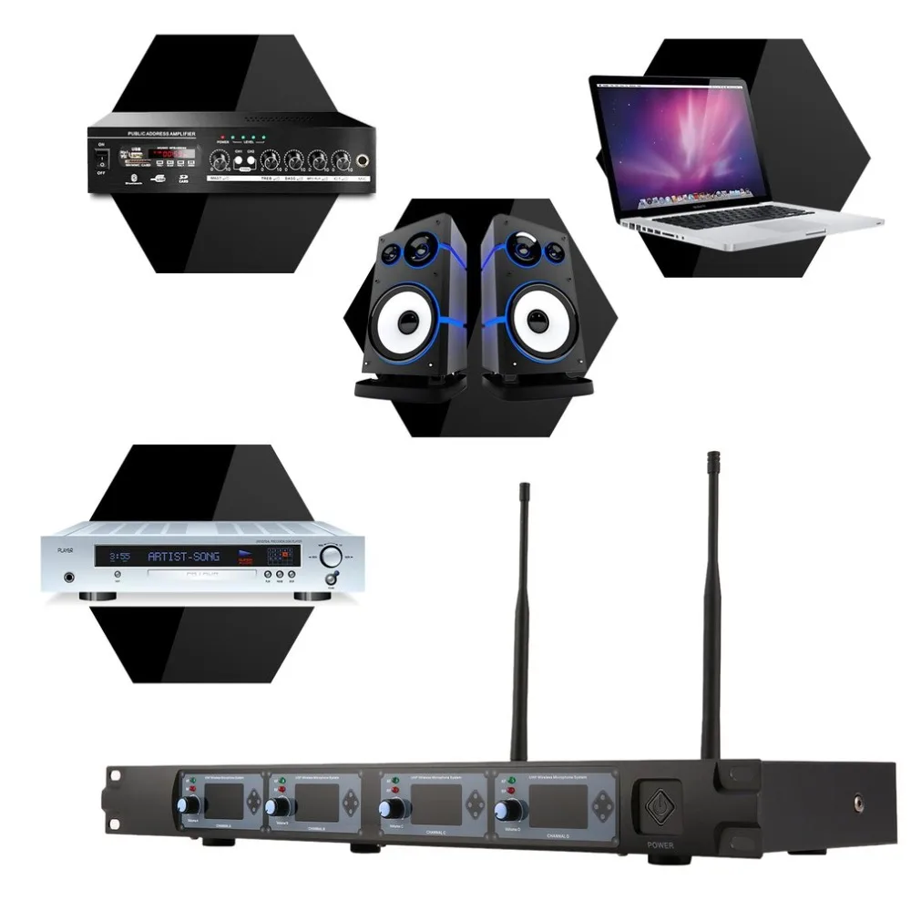 

GTD Audio 4x800 Paths UHF Diversity 2 Handheld&2 Lavalier Microphone Mic System Superior Sound Quality Professional Feature