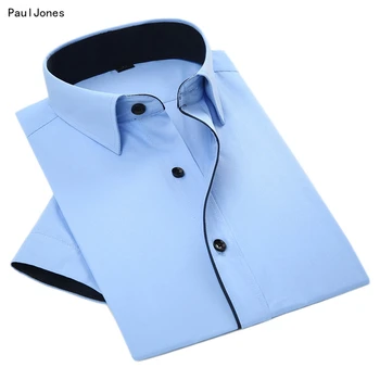 

PaulJones Summer Men Short Sleever Formal Shirts Asian Black Patchwork Collar Men's Casual Dress Shirts 4XL Cheap China Clothes
