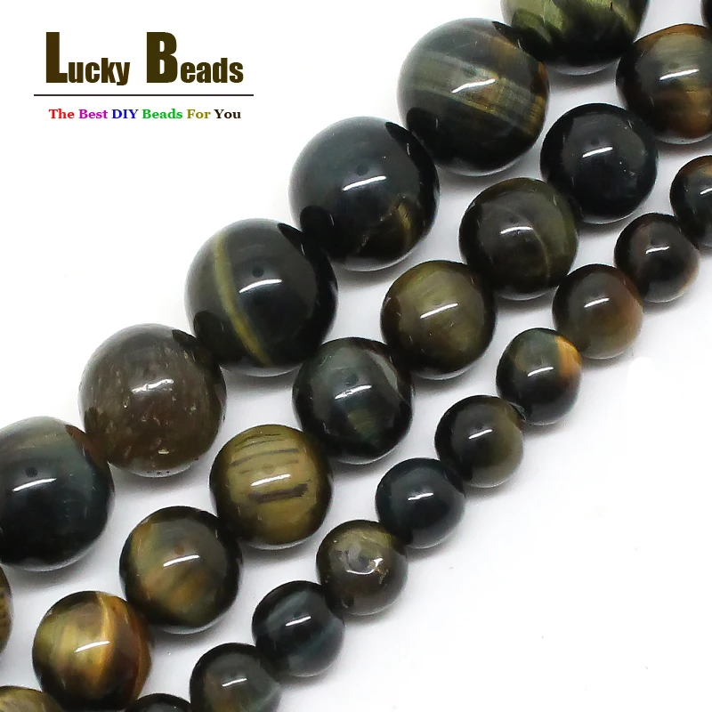 

Natural Blue Yellow Tiger Eye Stone 6/8/10mm Round Loose Beads 15.5inch/strand Pick Size DIY Bracelet (F00524)