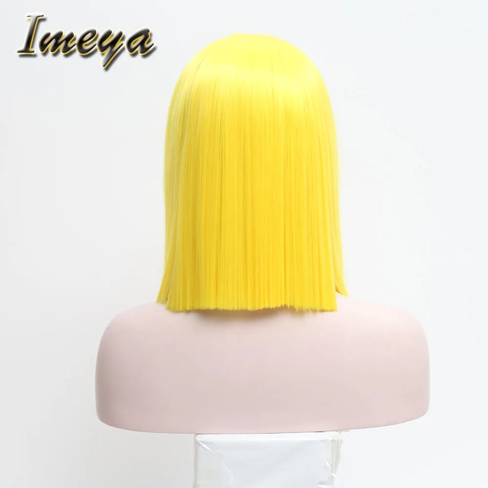 Imeya короткий боб синтетический парик на кружеве со средней частью желтый цвет волос Косплей/вечерние парики для женщин девочек