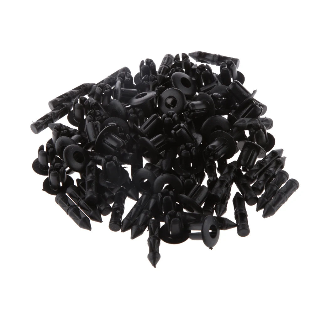 50pcs 6mm Hole Black Plastic Push In Type Rivets Fastener Pin Clips ATV for Yamaha Suzuki