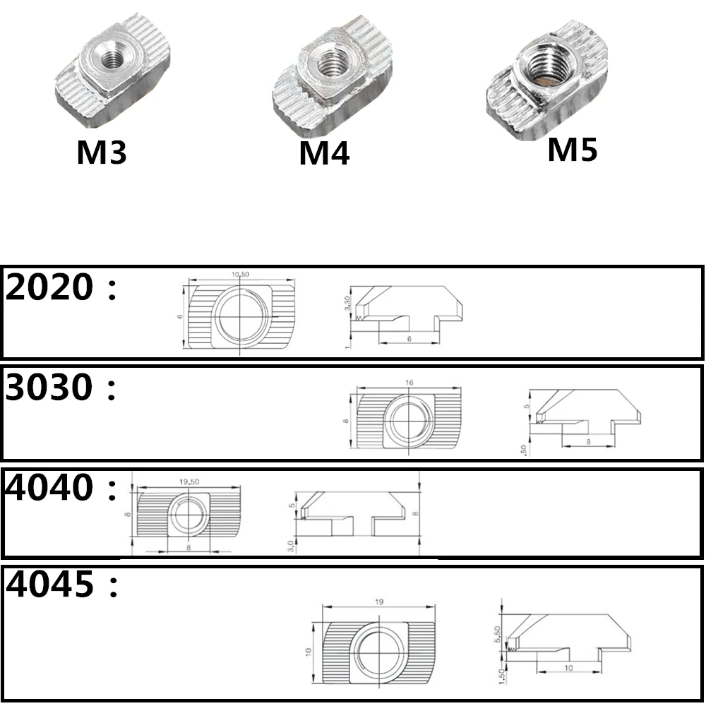 M3/M4/M5*10*6 For 20 Series Slot T nut Sliding T Nut Hammer Drop In Nut  Fasten Connector 2020 Aluminum Extrusions CNC 3D Printer|Nuts| - AliExpress