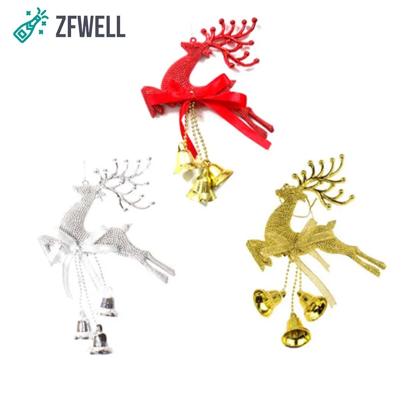 ZFWELL Or Argent Rouge Cloche Cerf Arbre De Noël Décoration Pendentif ZFWELL Or Argent Rouge Cloche Cerf Arbre De Noël Décoration Pendentif