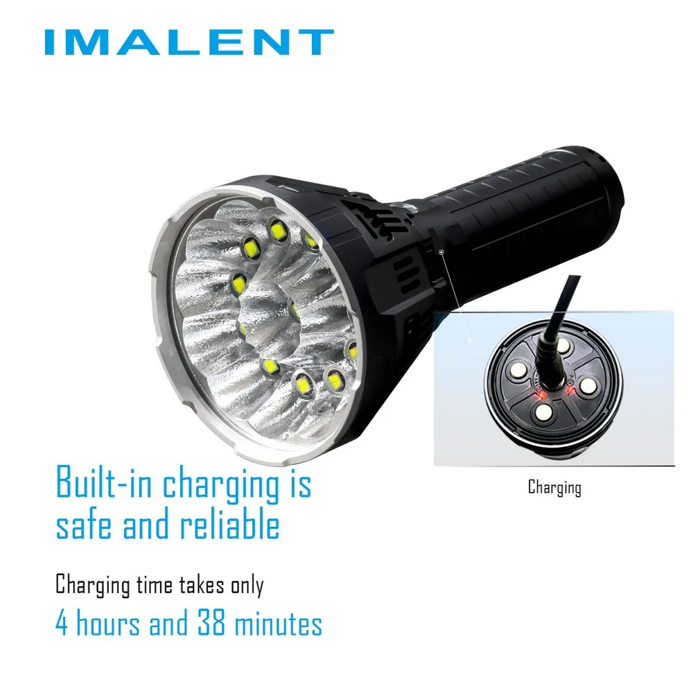 

IMALENT MS12 Smart LED Rechargeable Flashlight 12 CREE XHP70 LEDs IPX-8 Waterproof 53000 Lumens with Intelligent Charging Torch