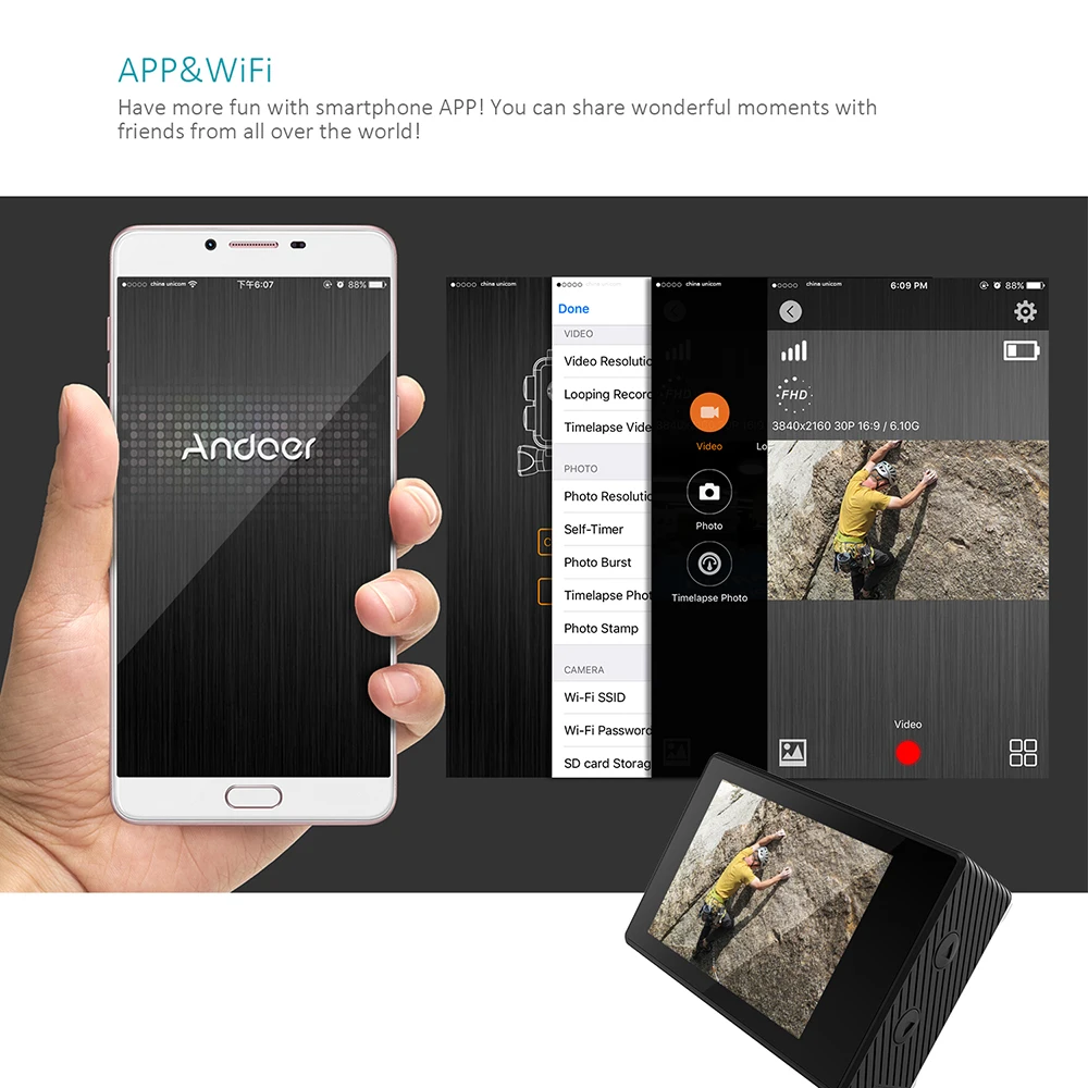 Экшн камера Andoer AN7000 4K 1080P 120fps 720P 240fps Full HD 16 Мп Wi Fi водонепроницаемая 60 м Спортивная