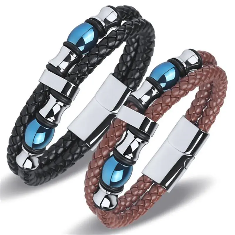 

2018 New Men Bracelets Punk Multi-layers Braided Charm Rope Chain Leather Bracelet Stainless Steel Fashion Bangles Jewelry Gifts