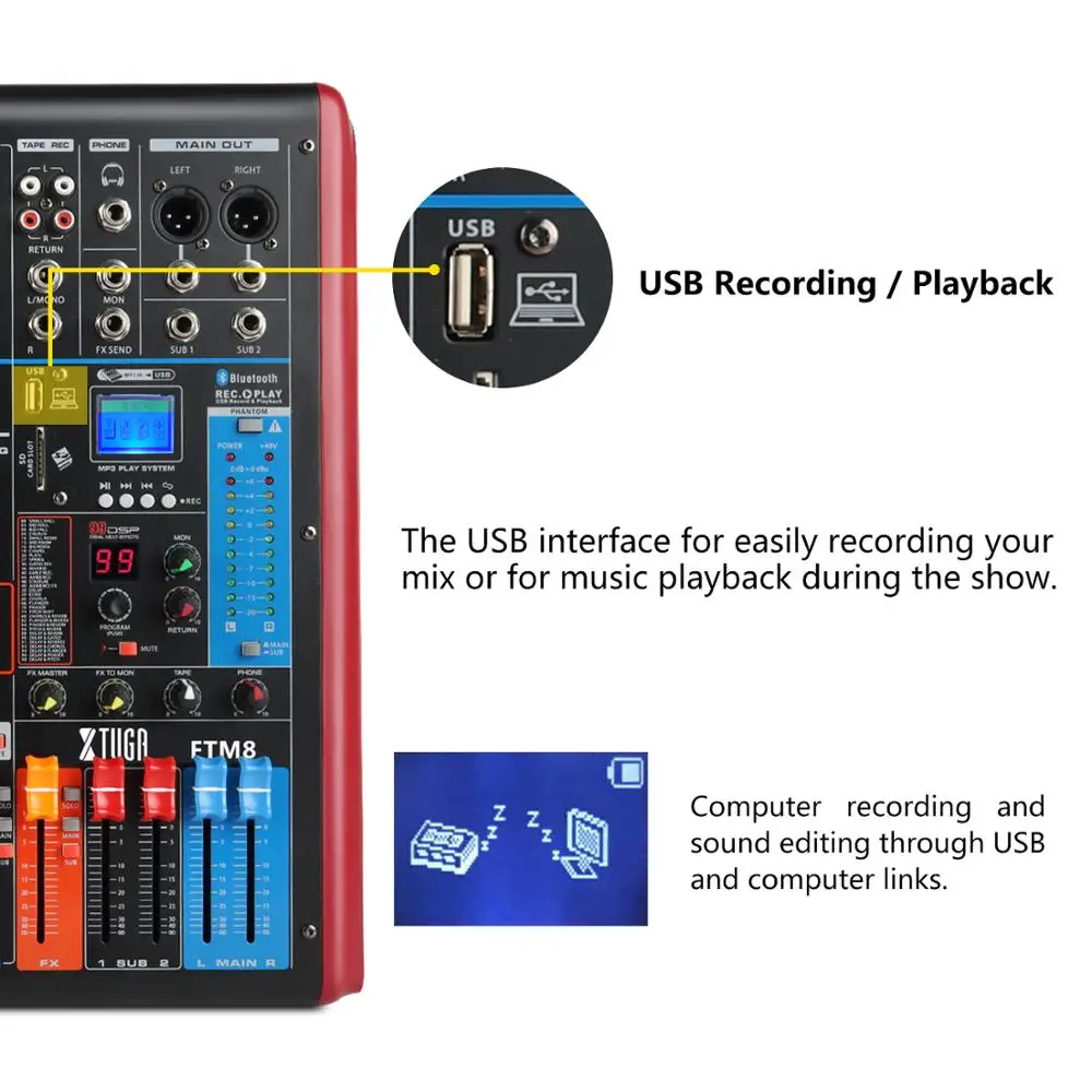 XTUGA FTM8 8Channel Professional Audio Mixer Sound