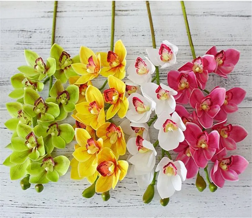 

4p PU Orchids 3D Printing Effect Cymbidium Artificial Real Touch Orchid 6 Color for Wedding Centerpieces Home Decorative Flowers