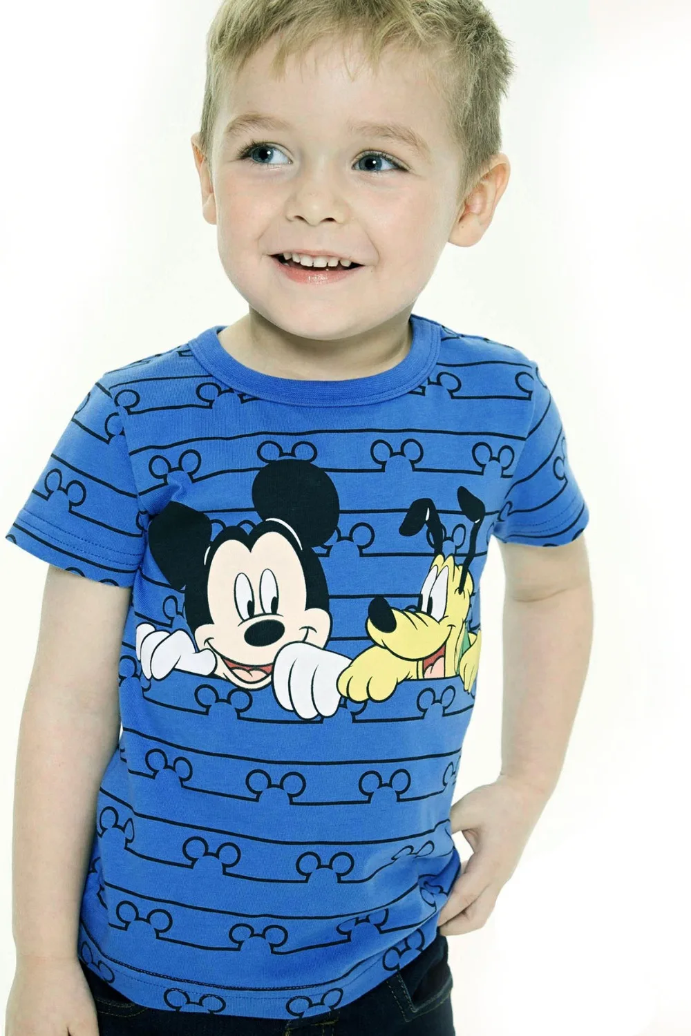 Летняя модная футболка для мальчиков детские футболки с короткими рукавами и рисунком Микки для маленьких мальчиков, топы с принтом, Детская футболка 2-6Y