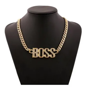 

Fashion Punk Style Big Boss Letter Pendant Necklace Women New Design Fashion Party Dress Jewelry Accessory