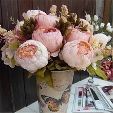 Venta caliente 2 Color 8 Cabezas Ramo Peony Flores Artificiales Flores de Seda Home Party Decor Decoración de La Boda Flores Artificiales