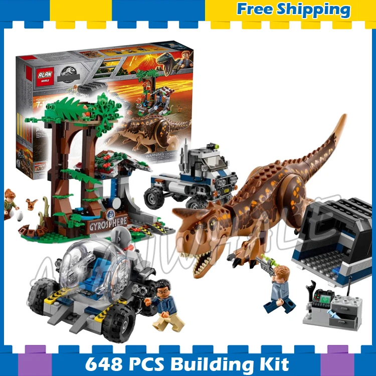 

648Pcs Jurassic World Carnotaurus Gyrosphere Escape Velociraptor Model Building Blocks Dinosaur Gifts sets Compatible With Lego